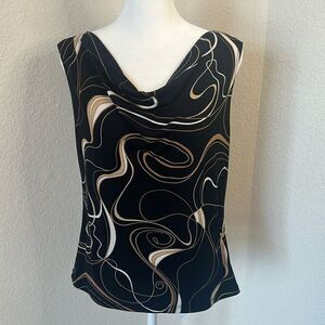 JK LA California Sleeveless Drape Neck Shaped Abstract Print Shell ~ Size Medium